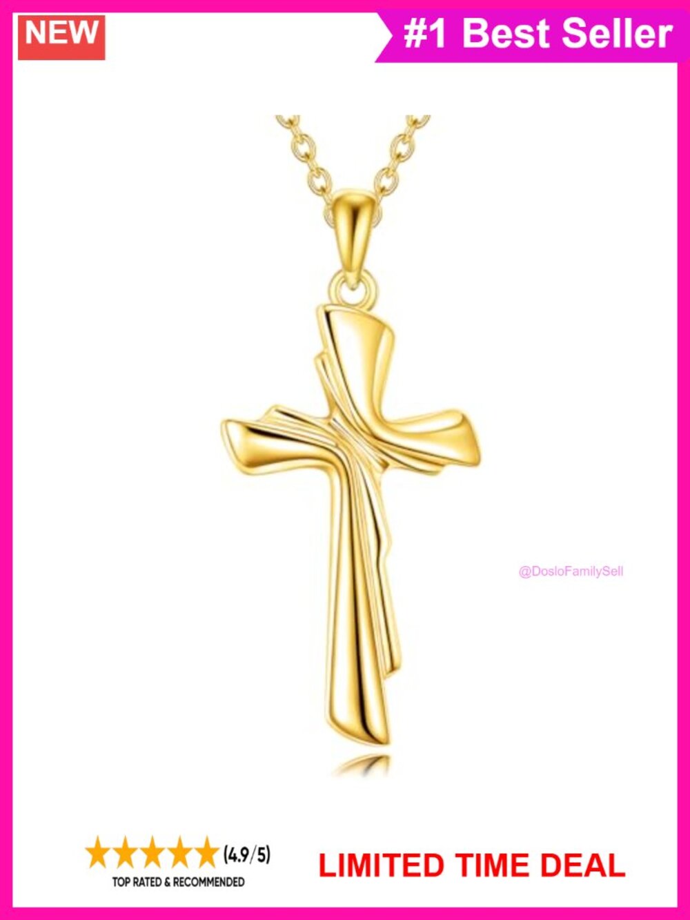 Sterling Silver Cross Pendant Necklace Religious 18+2 Inch Rolo Chain